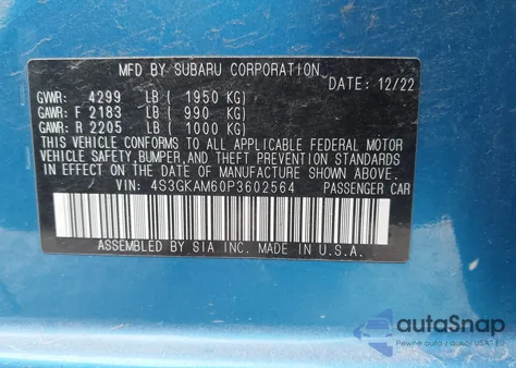 2023 Subaru Impreza Sport из США, поврежденный, VIN 4S3GKAM60P3602564